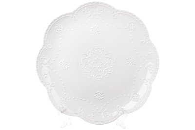 Блюдо порцелянове сервірувальне з об'ємним декором 26.5*26.5*2.5 см, колір — білий, у пакованні 2 шт. (988-378) 988-378 фото
