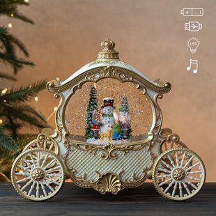 Музыкальный снежный фонарь "Карета со Снеговиком", 22*11*26см., полистоун (9240-029) 9240-029(9408-027) фото