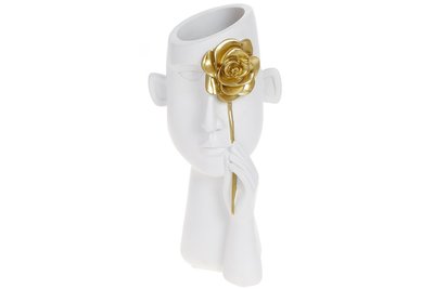Декоративний кашпо,Золотна Роза, 13*13*27см, білий з золотом (457-305) 457-305 фото