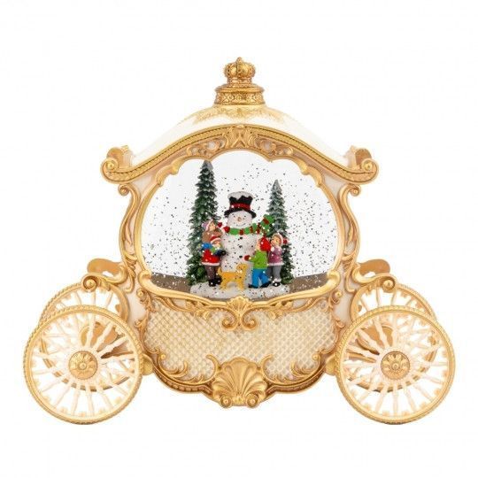 Музыкальный снежный фонарь "Карета со Снеговиком", 22*11*26см., полистоун (9240-029) 9240-029(9408-027) фото