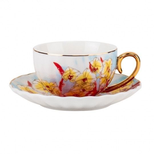 Чашка керамическая с блюдцем Ceramic Grace 200мл., 9*11*5.5см., рандомный выбор дизайна (9217-011) 9217-011 фото