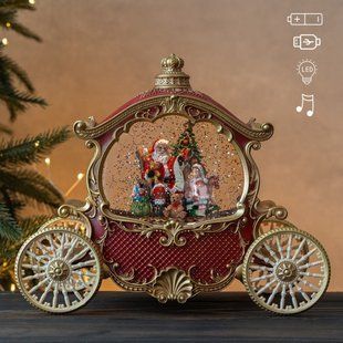Музыкальный снежный фонарь "Карета с Сантой", 22*11*26см., полистоун (9240-028) 9240-028(9408-026) фото