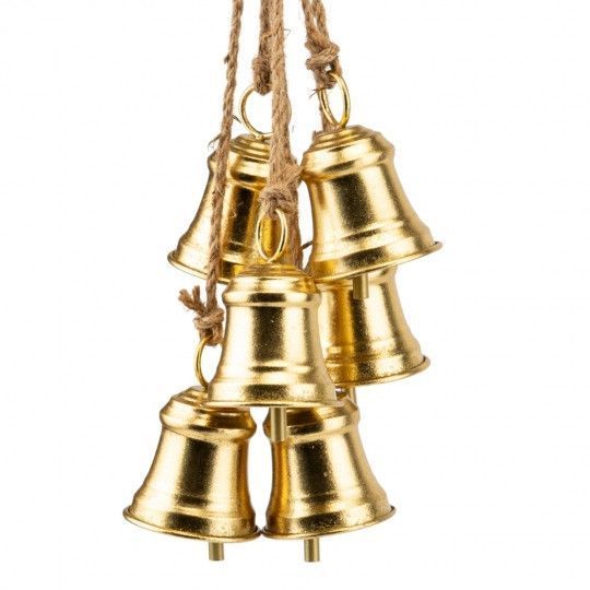 Декоративна підвіска Дзвіночки Christmas bells (6 шт.) 56 см, метал, джут (6033-025) 6033-025 фото
