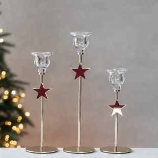 Набір із 3 підсвічників Сяючі Зірки, 20.5*24.5*29.5 м., діаметр 5.5 см., скло, метал (9285-004) 9285-004 фото