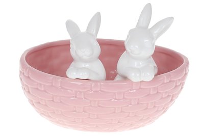 Кашпо декоративне,, кролики в кошику, 20.2*15*14.5 см, рожевий з білим (733-540) 733-540 фото
