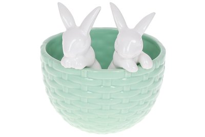 Кашпо декоративне,, кролики в кошику, 14*13.5*15.2 см, колір м'ятний з білим (733-541) 733-541 фото
