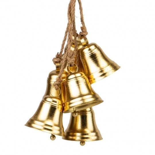 Декоративна підвіска Дзвіночки Christmas bells (6 шт.) 69 см, метал, джут (6033-022) 6033-022 фото