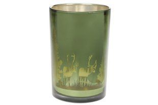 Подсвечник стеклянный с рисунком Лес, цвет - травяной зеленый, 18см, в упаковке 1шт. ( 549-149) 549-149 фото