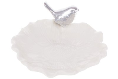 Декоративна підставка для ювелірної квітки зі срібним птахом, 12 см, колір - білий 727-391 фото
