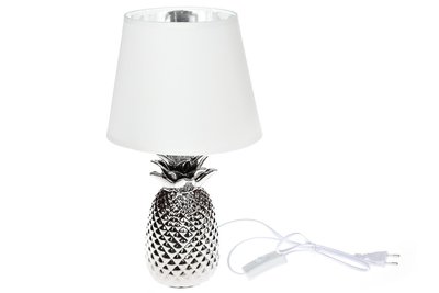 Лампа насольна Ананас з керамічним фундаментом і тканинним абажуром колір срібло з білим 20*36.5см (437-280) 437-280 фото