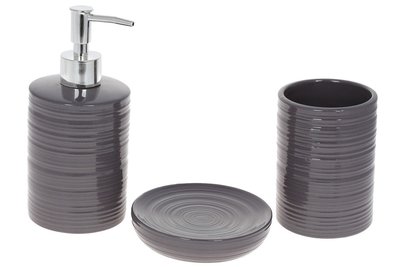 Набір для ванної (3 оповіти): дозатор, стакан для зубних щіток, мильниця, темно-сірий (304-973) 304-973 фото