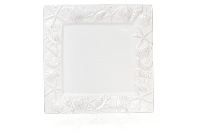 Блюдо керамічне квадратне 26см Морські мотиви, колір - білий, в упаковці 3 шт. 545-374 545-374 фото