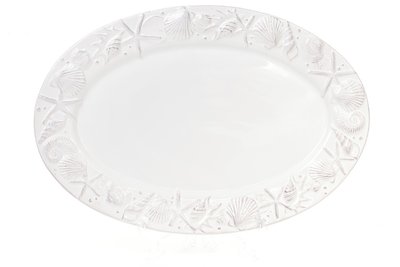 Блюдо керамічне овальне 40см Морські мотиви, колір - білий, в упаковці 3 шт. 545-375 545-375 фото