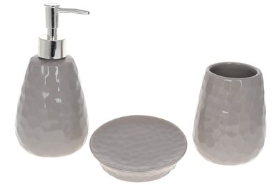 Набір для ванної (3 оповіти): дозатор, стакан для зубних щіток, мильниця, сірий (304-970) 304-970 фото