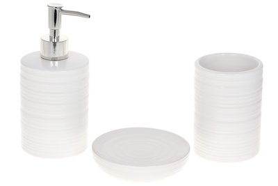 Набір для ванної (3 оповіти): дозатор, стакан для зубних щіток, мильниця, білий (304-971) 304-971 фото