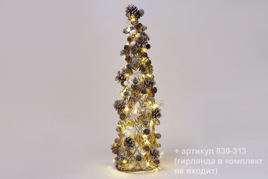 Елка-конус из натуральных шишек с декором, цвет - натуральный с белым, в упаковке 2 шт. 814-188 814-188 фото
