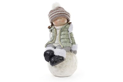 Новорічна фігура Дівчинка на сніжці 45 см у м'ятній куртці 820-118 820-118 фото