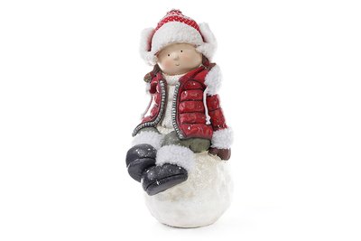Новорічна фігура Дівчинка на сніжці 45 см у червоній куртці 820-115 820-115 фото