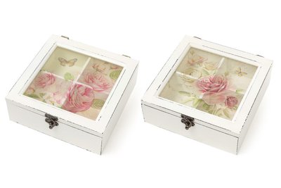 Коробка для чаю дерев'яна з скляною кришкою кольору, колір - похилий білий 487-310 487-310 фото
