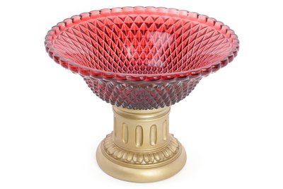 Конфетниця зі скляною чашкою 26см, колір - червоний, золото (434-131) 434-131 фото