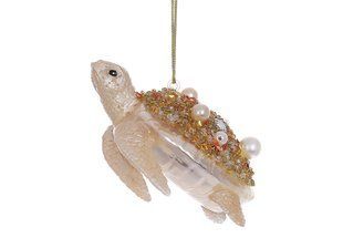 Ялинкова прикраса зі скла Черепаха з декором перлин і бісером 9.1*9.4*4.5 см, у пакованні 6 шт (NY29-415) NY29-415 фото