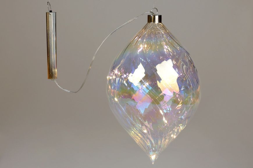 Елочное украшение Олива с LED подсветкой (15 ламп),16см, стекло, на батарейках, в упаковке 1шт.(118-322) 118-322 фото
