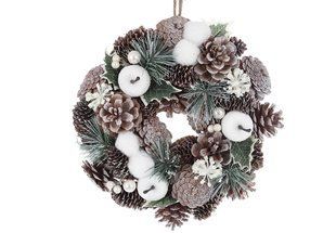 Венок новогодний 25*25*7см с декором из ягод, яблок и шишек (743-109) 743-109 фото